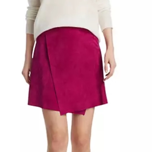 THEORY SUEDE WRAP MINI SKIRT size 10 color Electric pink brand new - Picture 3 of 4